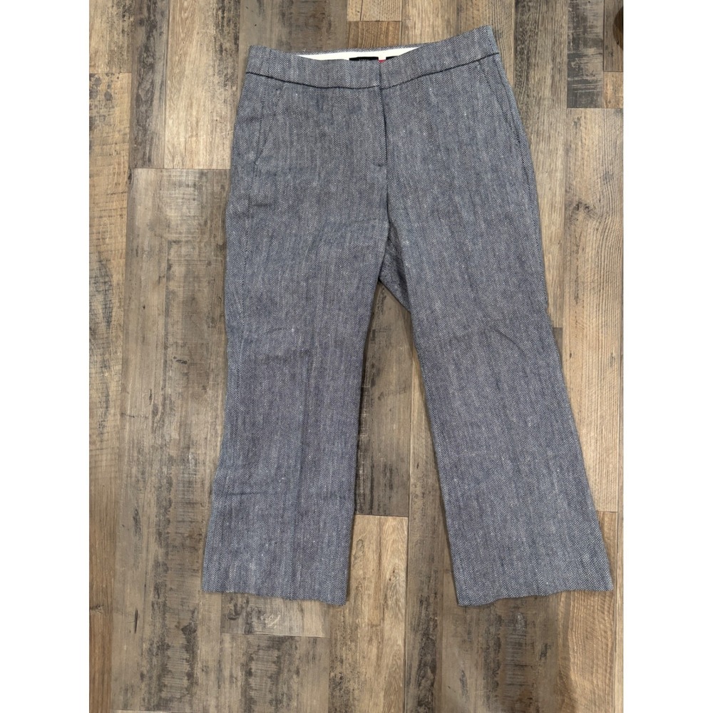 J.Crew Hayden Herringbone Straight Leg Trousers Navy Old Money Sz 8